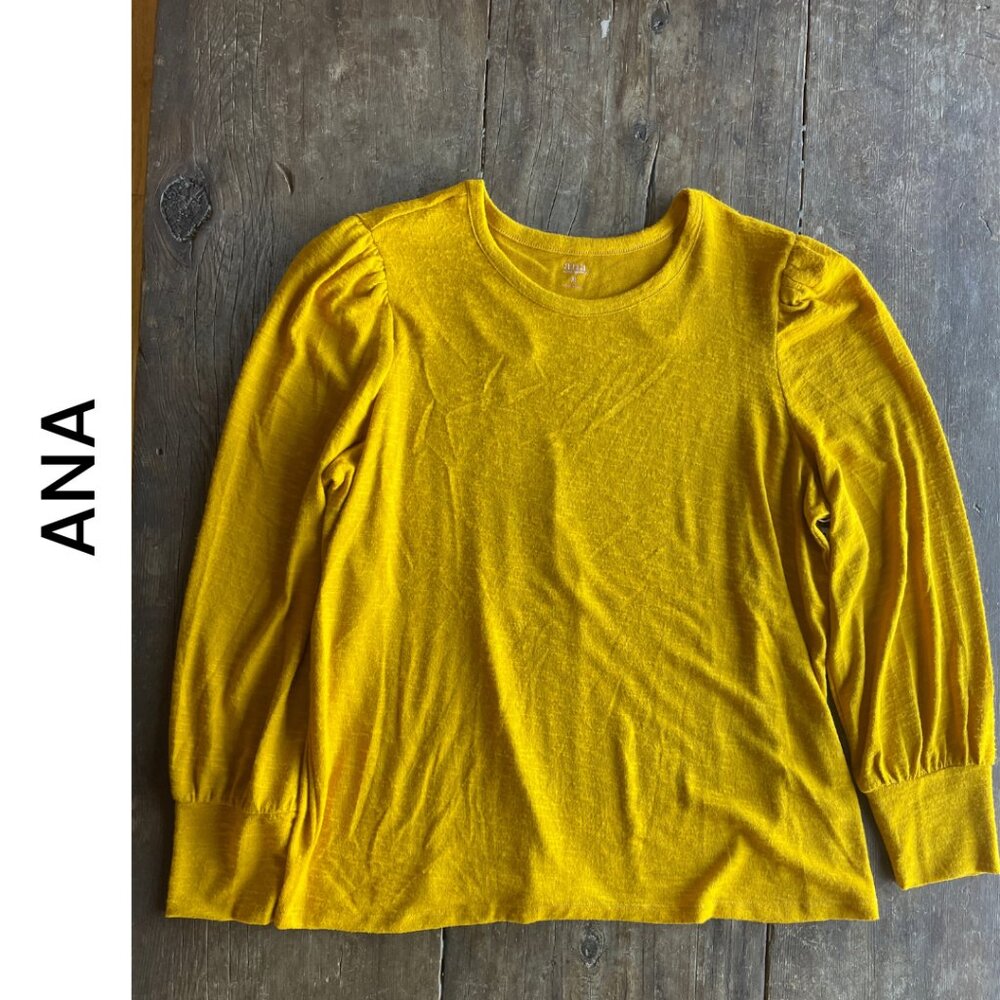 🔥NEW  ANA   I  Mustard Puff Sleeve Crew Neck Top  I  Size X-Large